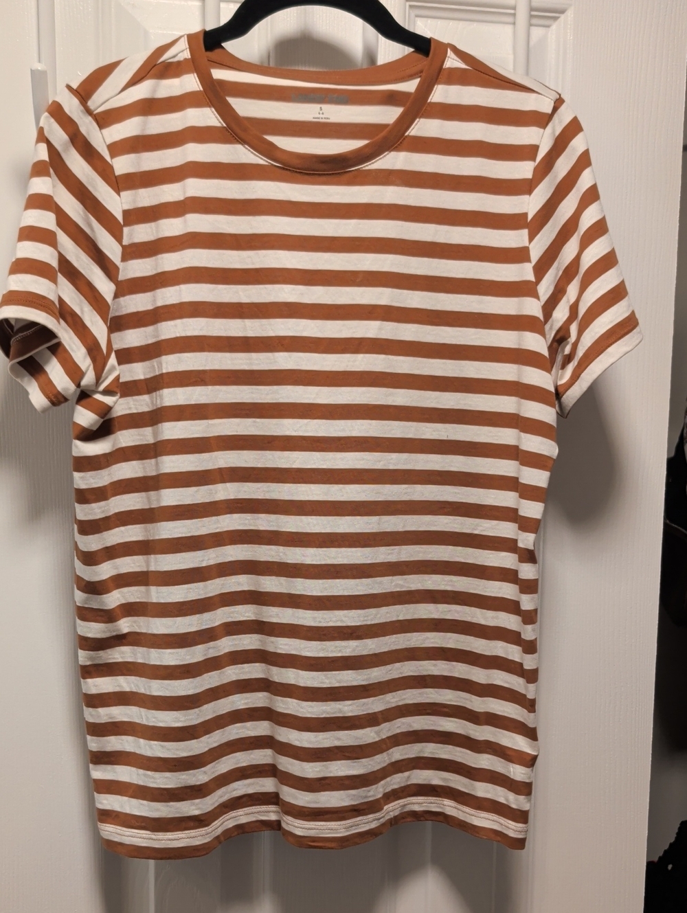 Lands' End White and Rust Striped Crewneck Tee